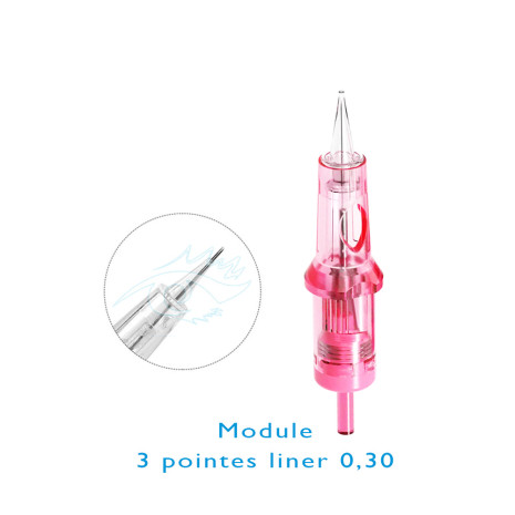 Module rose cartouche aiguille dermographe EMI2 maquillage permanent tatouage microneedling boite de 10