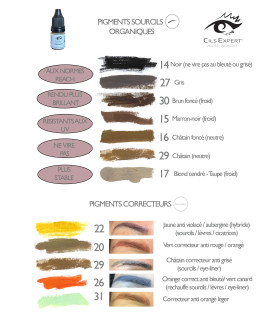 Nuancier sourcils et correcteur pigments microblading maquillage permanent Cils Expert gamme hybride