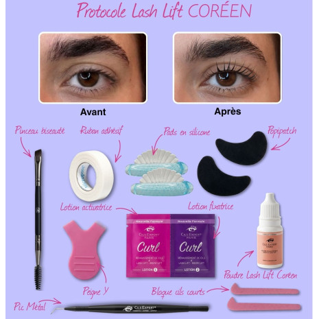 COmment faire un brow lift: déroulé du soin brow lift avec les lotion Curl de Cils Expert en image